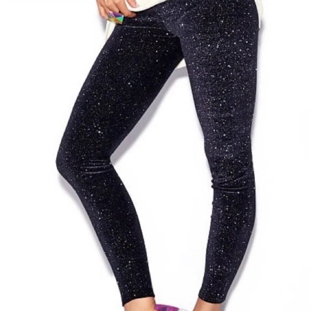 PINK Victoria’s Secret Sparkle Velvet Black Leggings